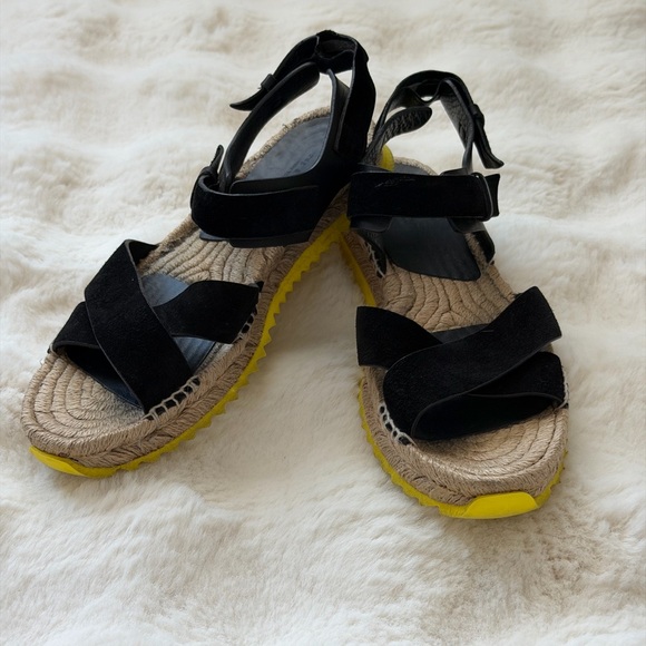 Rag & Bone Giza Espadrille Black and Yellow Leather Suede Sandals-Eu 39